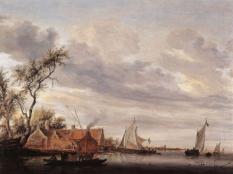 Salomon van Ruysdael River Scene with Farmstead china oil painting image